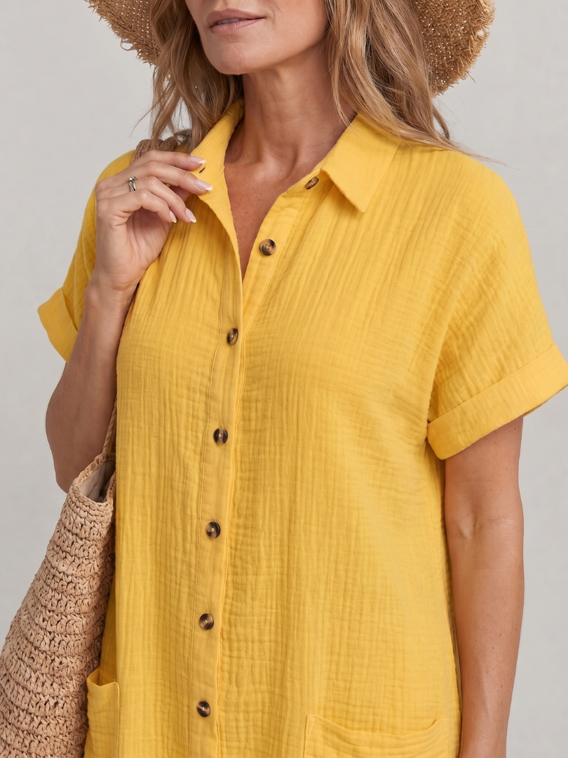 Hannah - Casual Women's Summer Mini Dress with Button Front and Patch Pockets