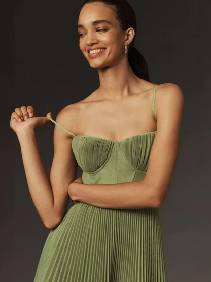 Hannah - Elegant Women's Wedding Guest Midi Dress with Bustier Bodice and Pleated Skirt