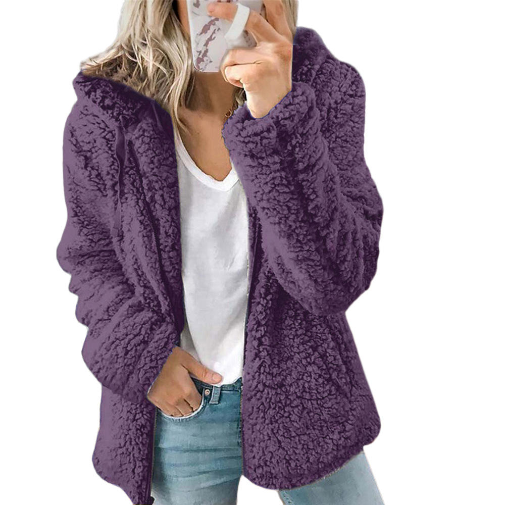 Hannah - Women's Hooded Teddy Jacket for Autumn with Zip Fastening