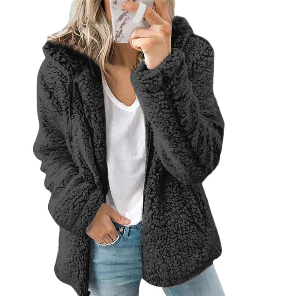 Hannah - Women's Hooded Teddy Jacket for Autumn with Zip Fastening