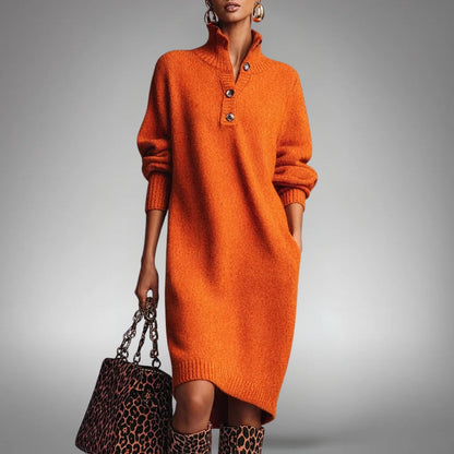 Hannah - Women's Knitted Jumper Dress Comfort Fit with Button Collar