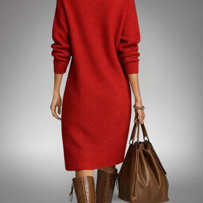 Hannah - Women's Knitted Jumper Dress Comfort Fit with Button Collar