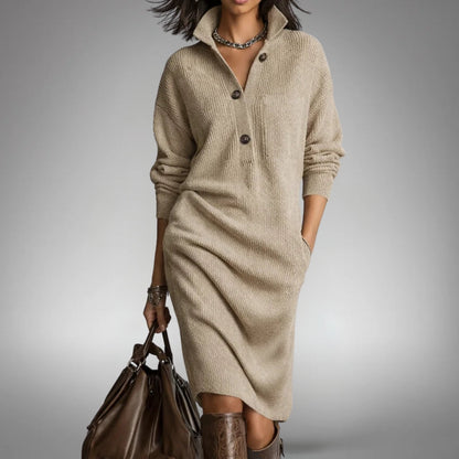 Hannah - Women's Knitted Jumper Dress Comfort Fit with Button Collar