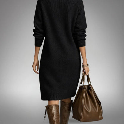 Hannah - Women's Knitted Jumper Dress Comfort Fit with Button Collar