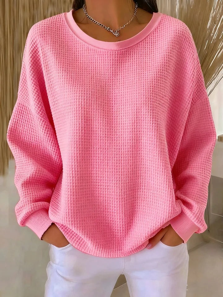 Hannah - Women's Oversized Sweatshirt with Waffle Knit Comfort Fit