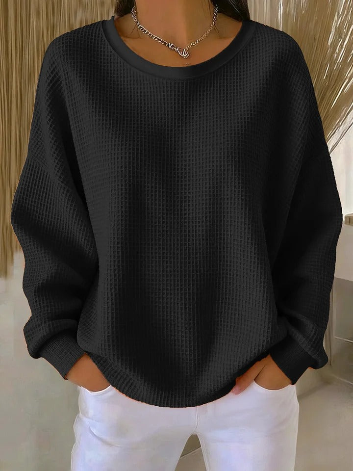 Hannah - Women's Oversized Sweatshirt with Waffle Knit Comfort Fit