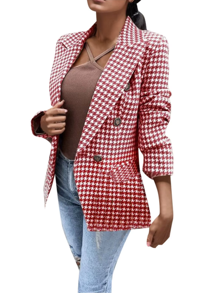 Hannah - Women's Wool Style Blazer for Autumn with Houndstooth Check Print
