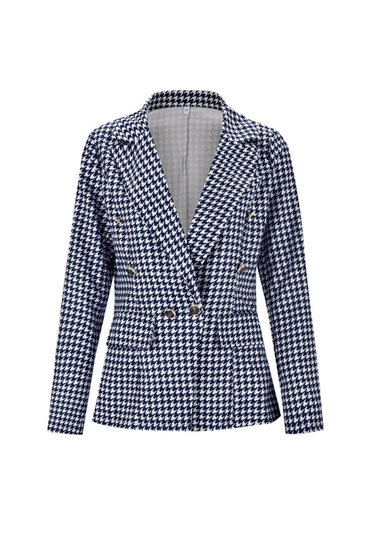 Hannah - Women's Wool Style Blazer for Autumn with Houndstooth Check Print
