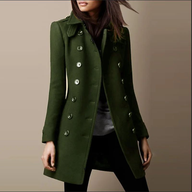 Iris - Women's Long Casual Winter Coats with Double Breasted Buttons