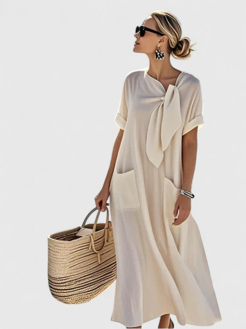 Isla - Casual Women's Maxi Dress with Tie Neck and Pocket Detail