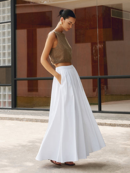 Isla - Flowy Women's Linen Maxi Skirt with Elasticated Waist and Side Pockets