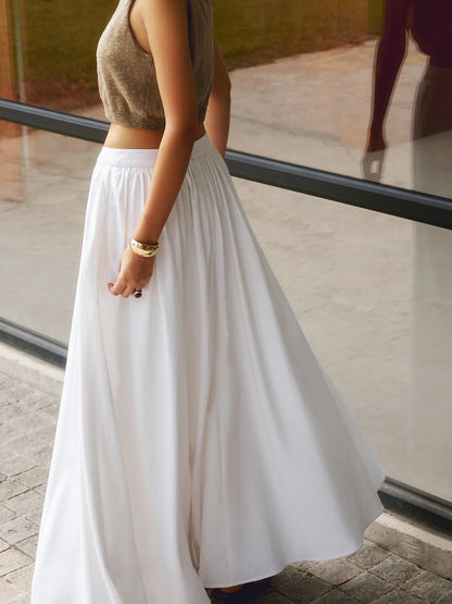 Isla - Flowy Women's Linen Maxi Skirt with Elasticated Waist and Side Pockets