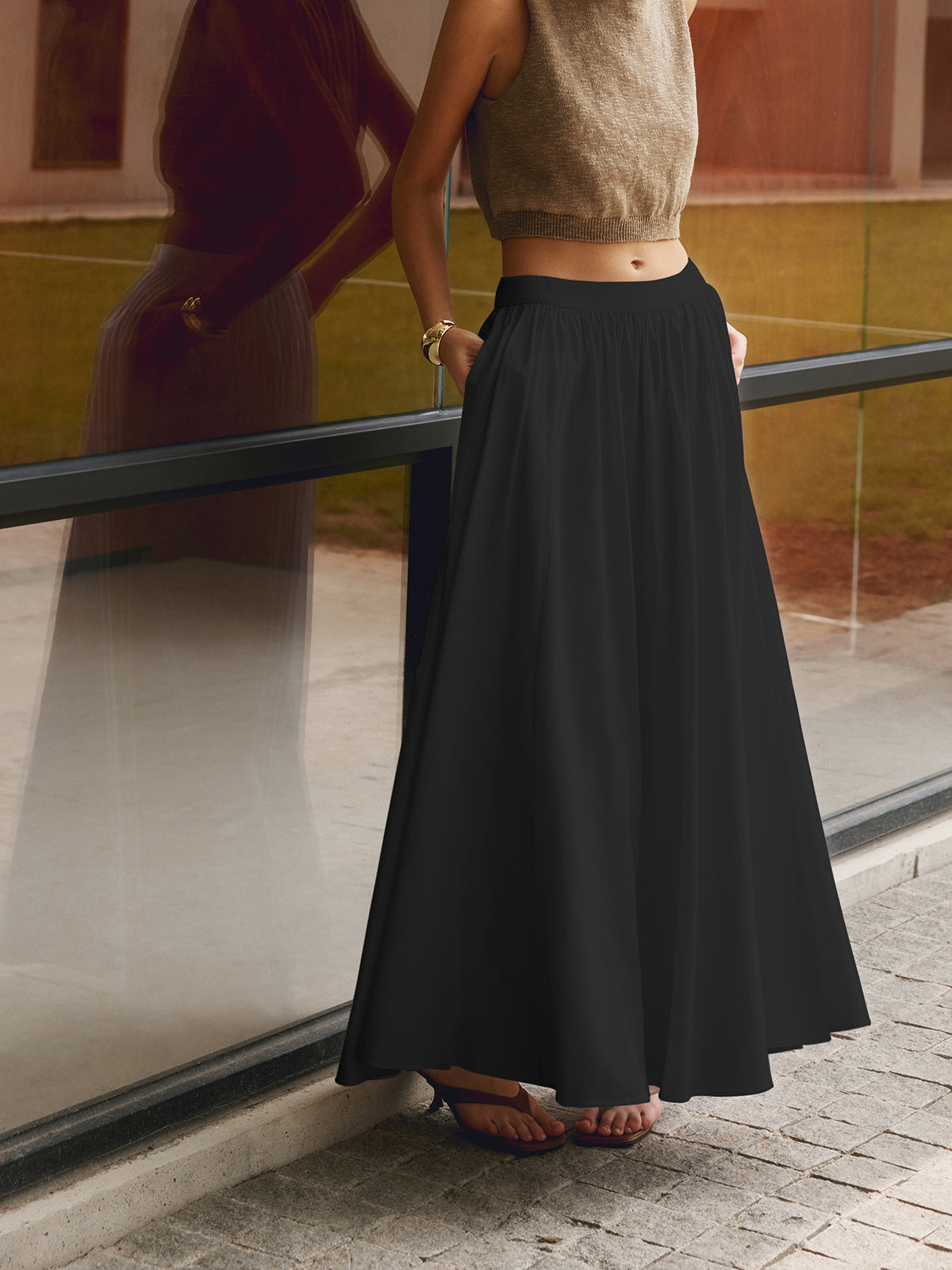Isla - Flowy Women's Linen Maxi Skirt with Elasticated Waist and Side Pockets
