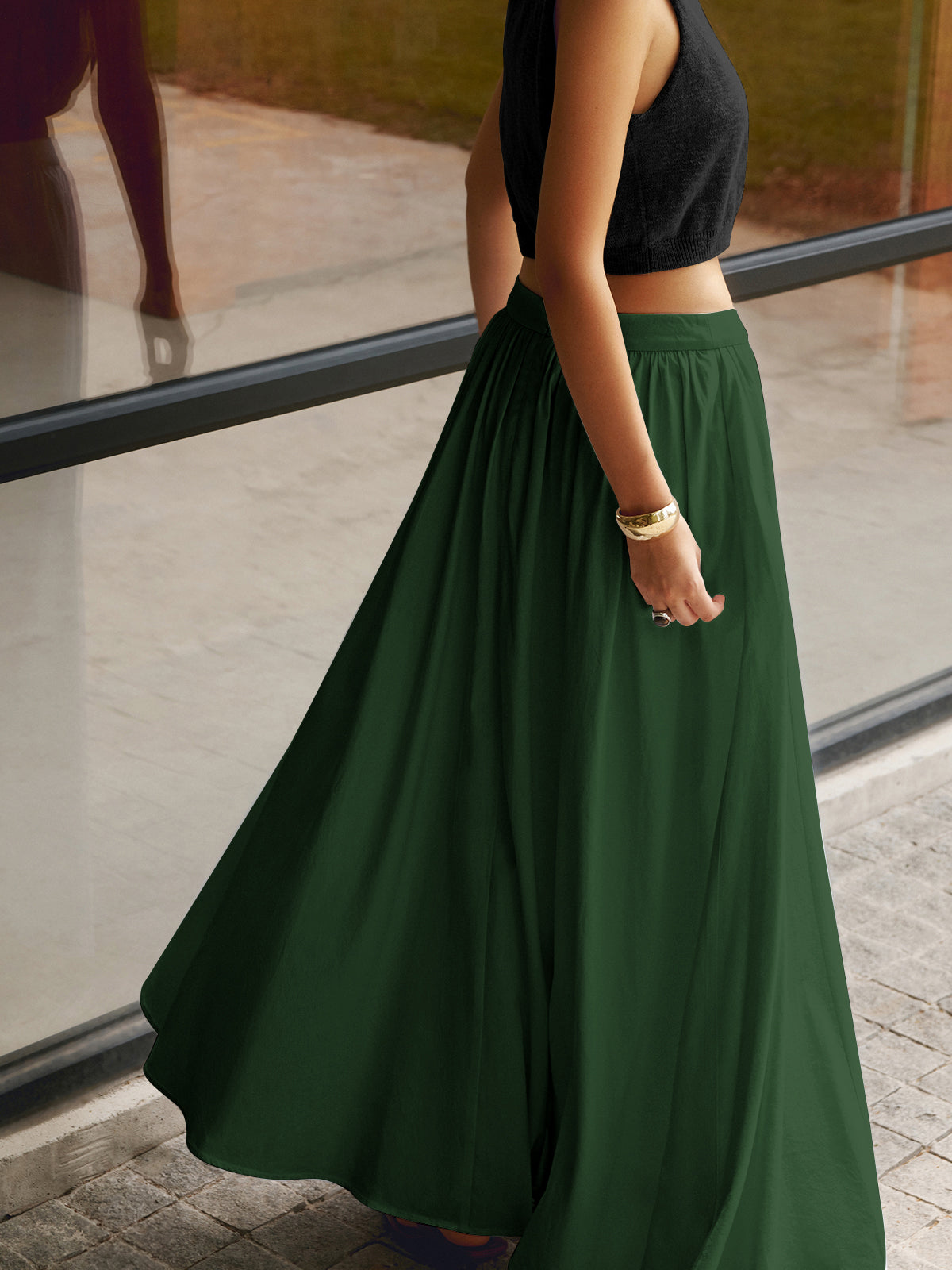 Isla - Flowy Women's Linen Maxi Skirt with Elasticated Waist and Side Pockets