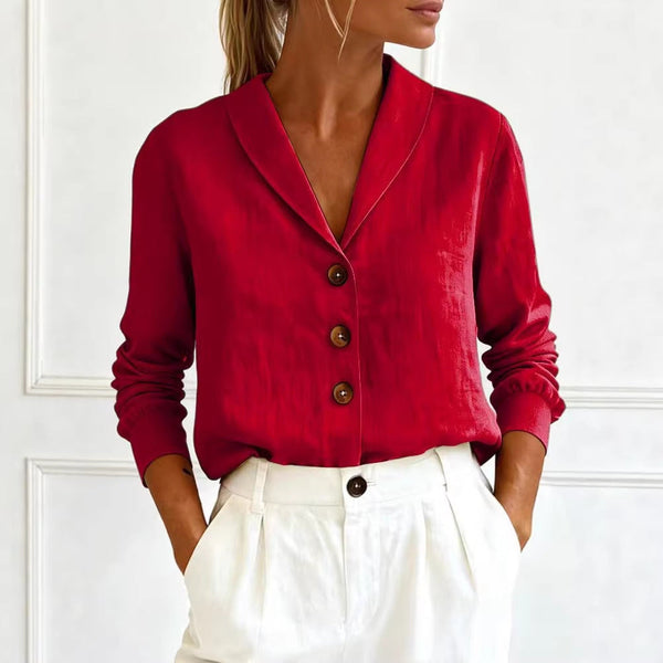 Isla - Smart Women's Linen Blouse with Notch Collar and Button Front