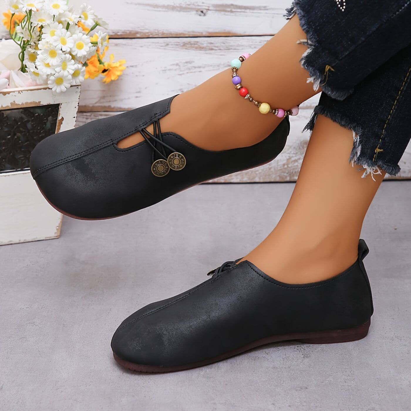 Isla - Vintage Women's Orthopedic Slip On Shoes with Elastic Strap and Round Toe