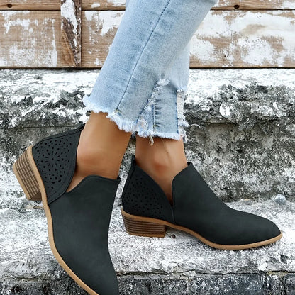 Isla - Women's Autumn Ankle Boots with Laser Cut Detail and Block Heel