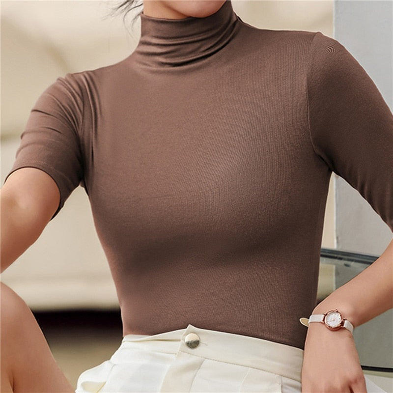 Isla - Women's Lightweight Long Sleeve Turtleneck Top with Seamless Design