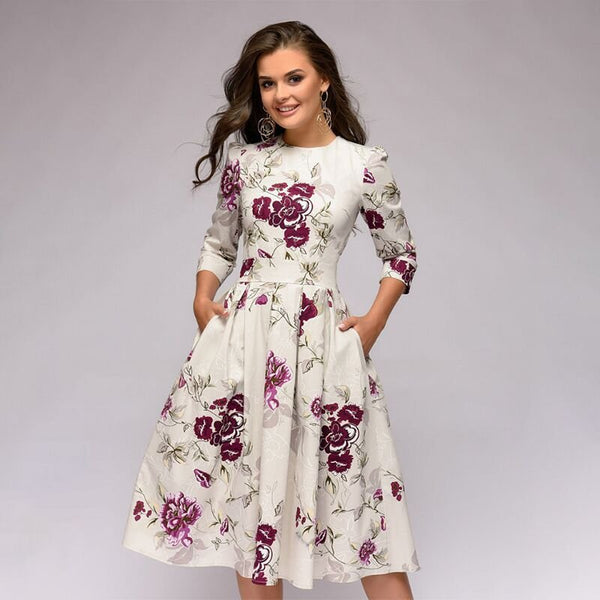 Ivy - Elegant Women's Wedding Guest Dress with Three-Quarter Sleeves and Pockets