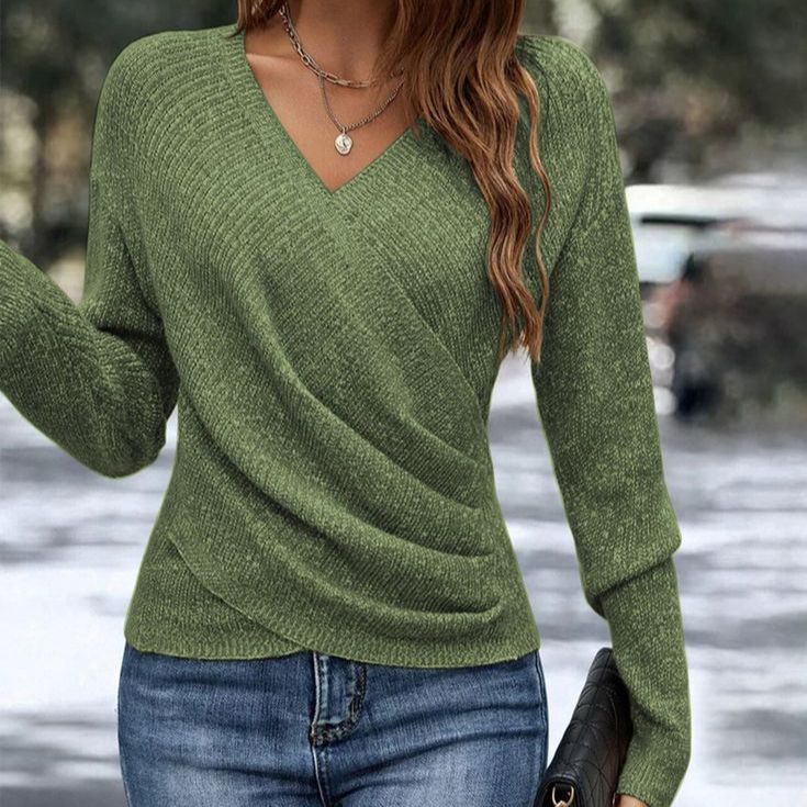 Ivy - Women's Knitted Pullover Smart Casual Style with Wrap Front