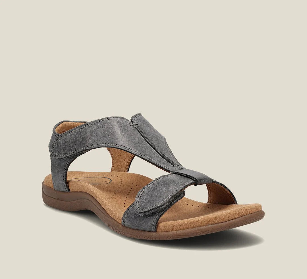 Lena - Casual Women's Orthopedic Flat Sandals with T-Bar Zip Front and Contoured Footbed