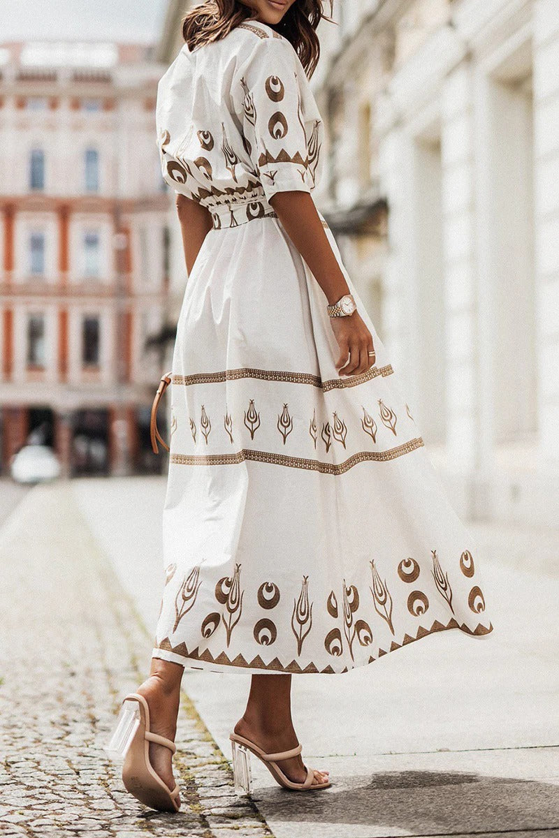 Leonie - Vintage Women's Maxi Dress with Shirt Collar and Embroidered Detail