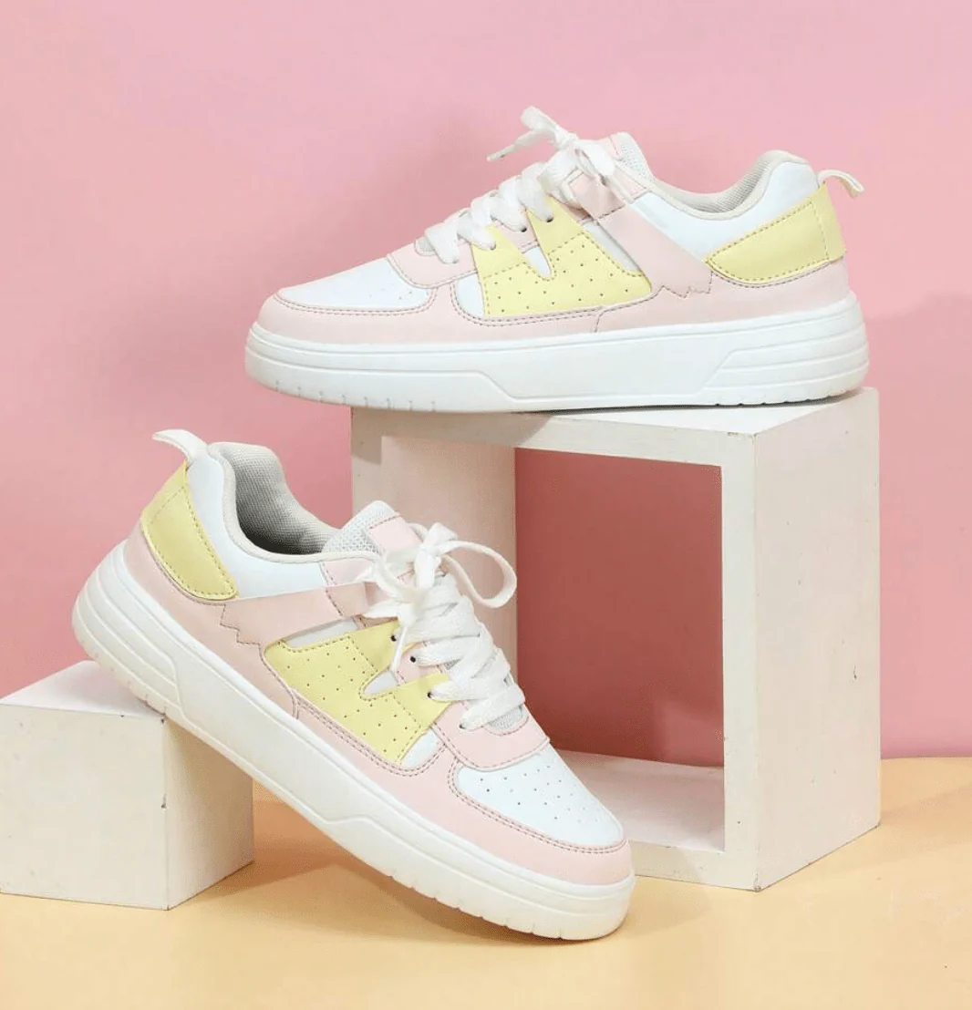 Lily - Casual Women's Trainers with Colour Block Panel and Chunky Flat Sole