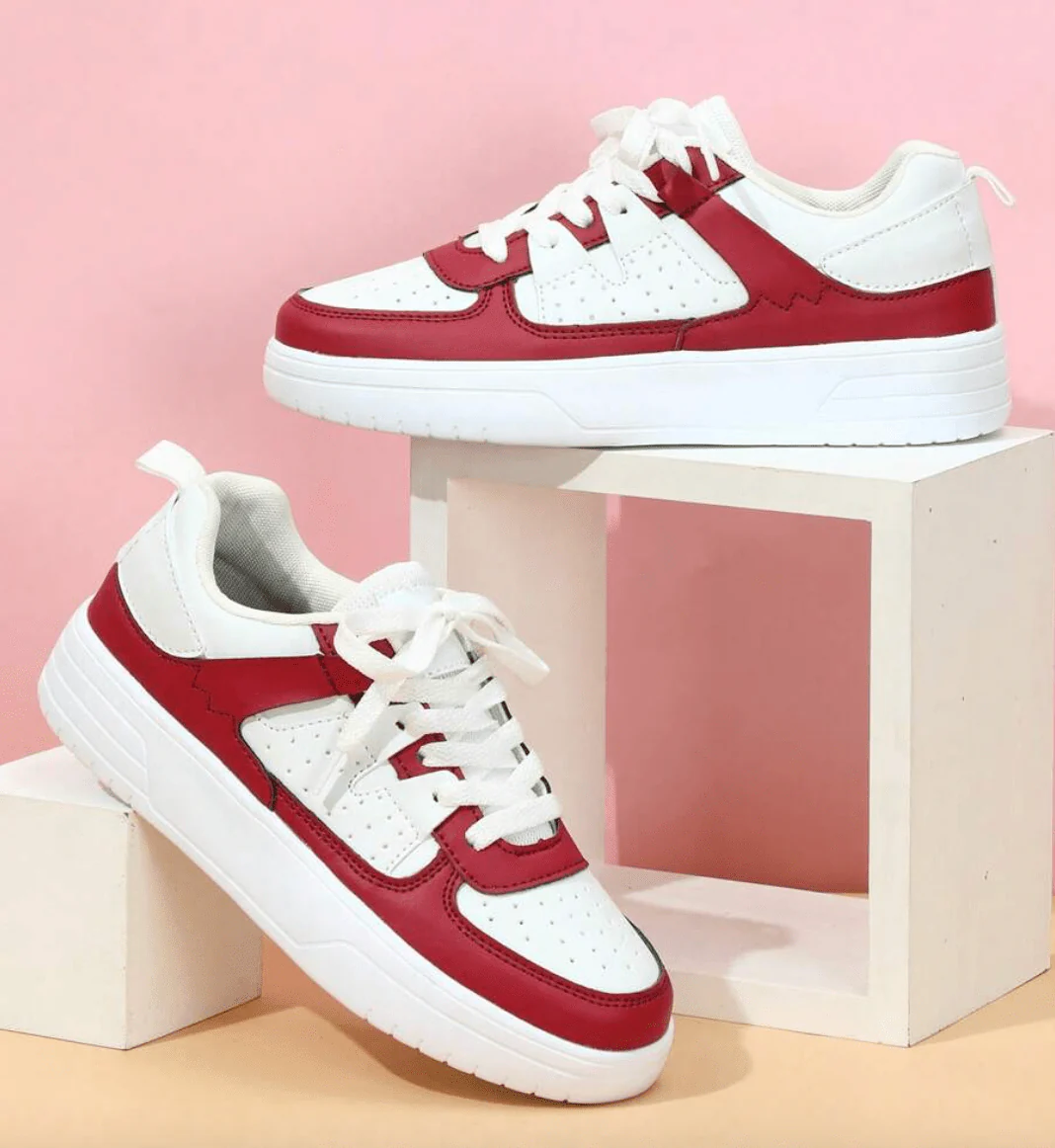 Lily - Casual Women's Trainers with Colour Block Panel and Chunky Flat Sole