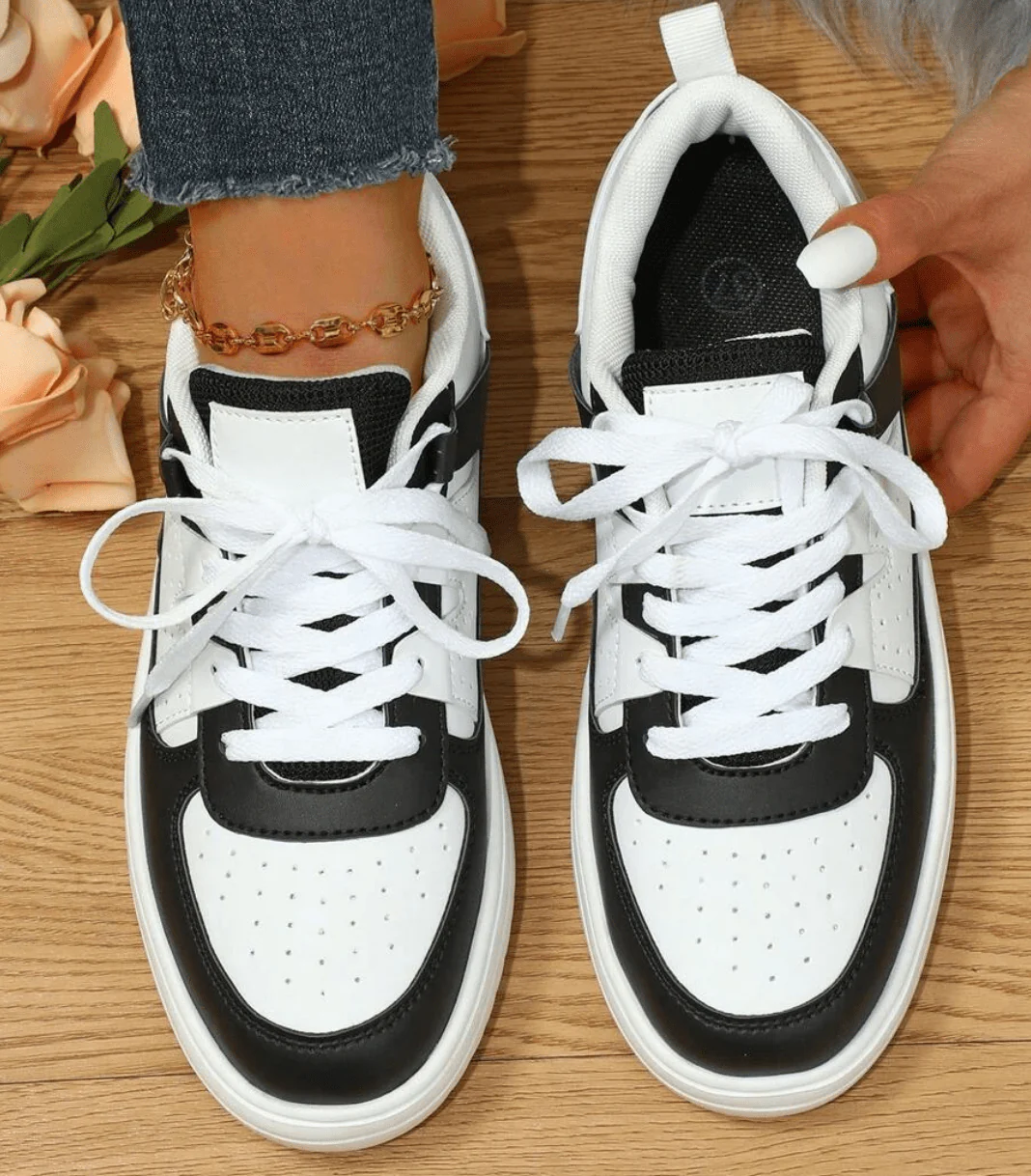 Lily - Casual Women's Trainers with Colour Block Panel and Chunky Flat Sole