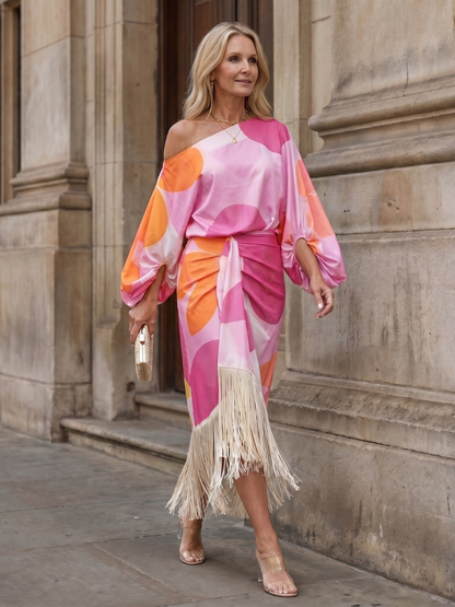 Lily - Boho Women's Summer Midi Dress with One Shoulder and Fringe Hem