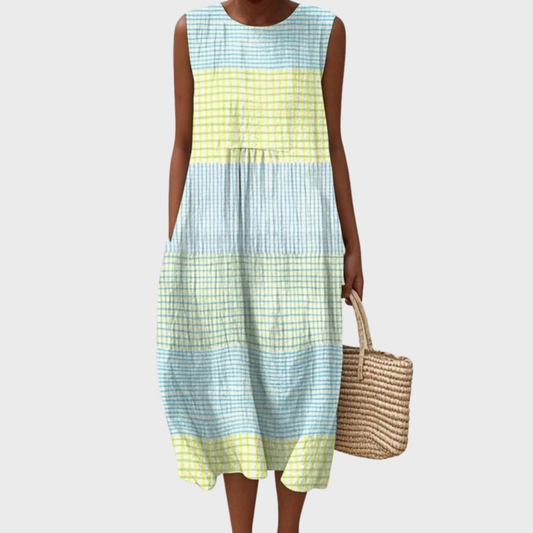 Lily - Casual Women's Linen Dress with Round Neck and Side Pockets