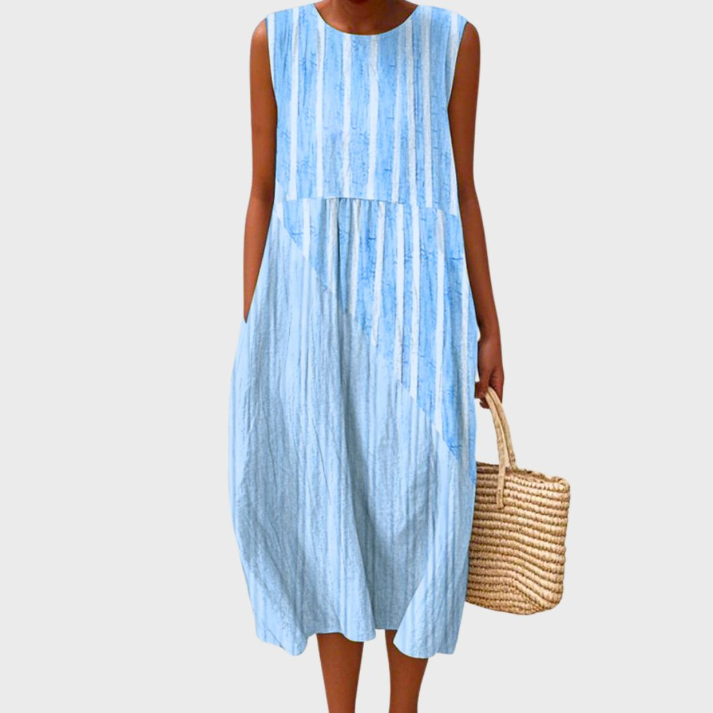 Lily - Casual Women's Linen Dress with Round Neck and Side Pockets