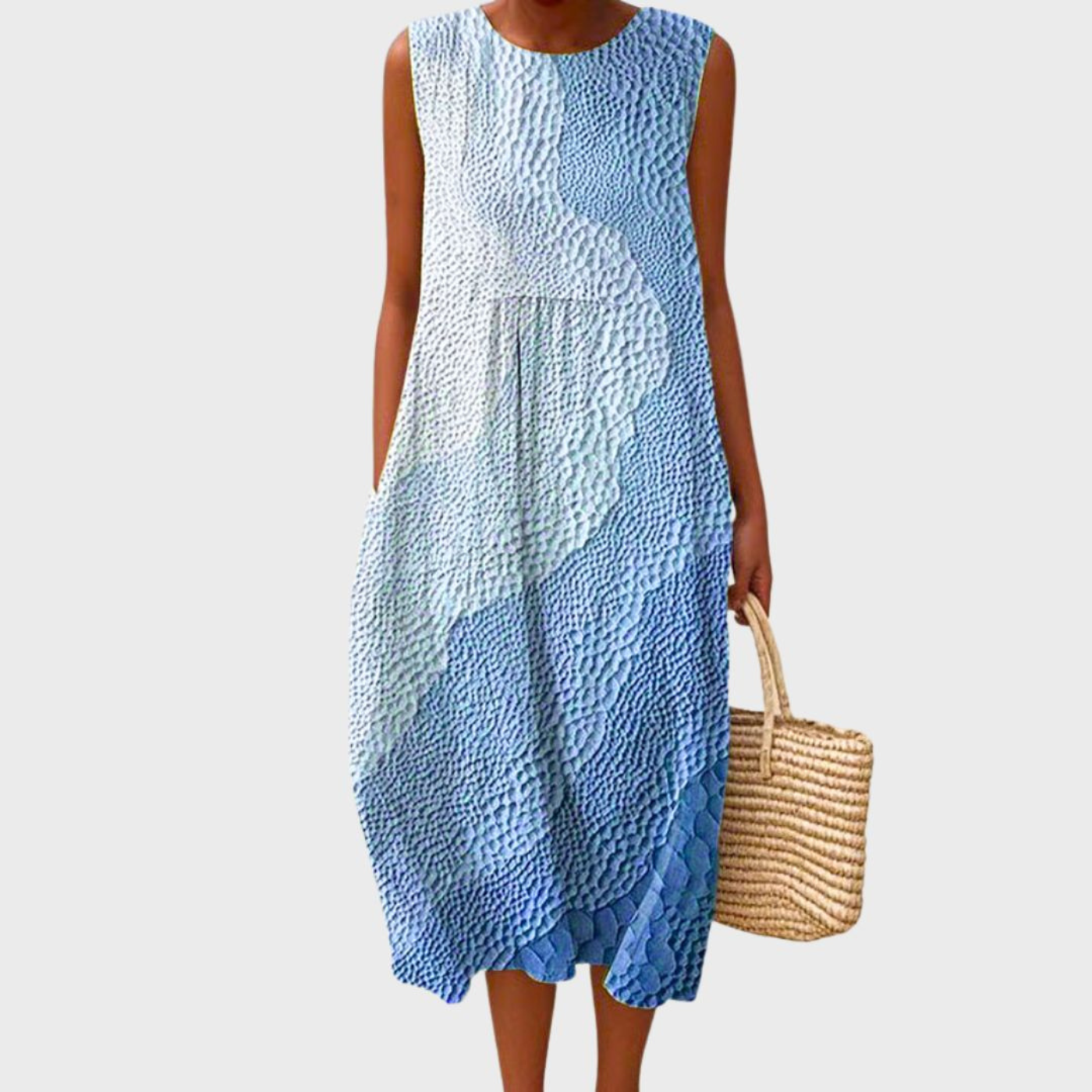 Lily - Casual Women's Linen Dress with Round Neck and Side Pockets