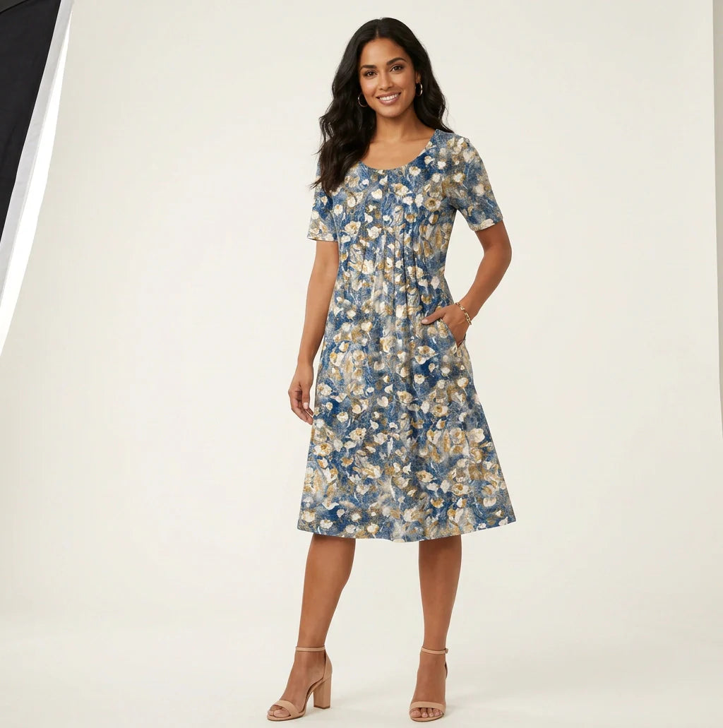 Lily - Casual Women's Mini Summer Dress with Round Neckline and Pockets