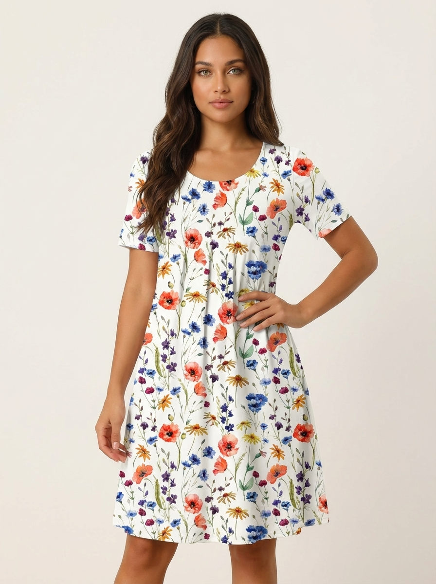 Lily - Casual Women's Mini Summer Dress with Round Neckline and Pockets