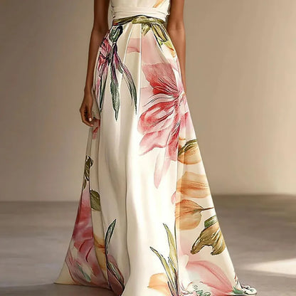 Lily - Elegant Women's Wedding Guest Maxi Dress with Halter Neck and Floral Print