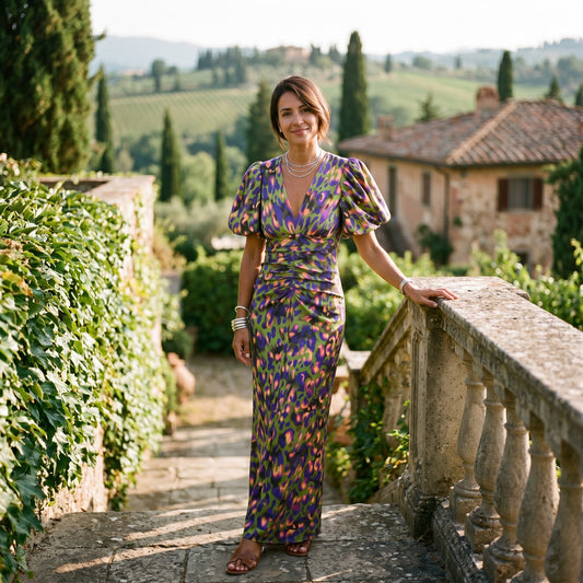 Lily - Formal Women's Maxi Dress with Puff Sleeves and Ruched Bodice