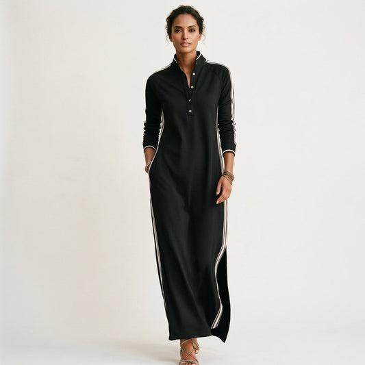 Lucy - Casual Women's Maxi Dress with Long Sleeves and Side Stripe Detail
