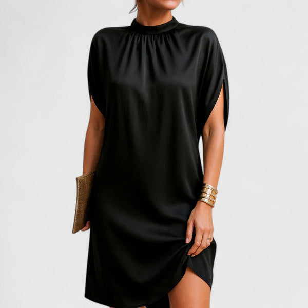 Martha - Formal Women's Wedding Guest Dress with Draped Sleeves and Asymmetric Hem