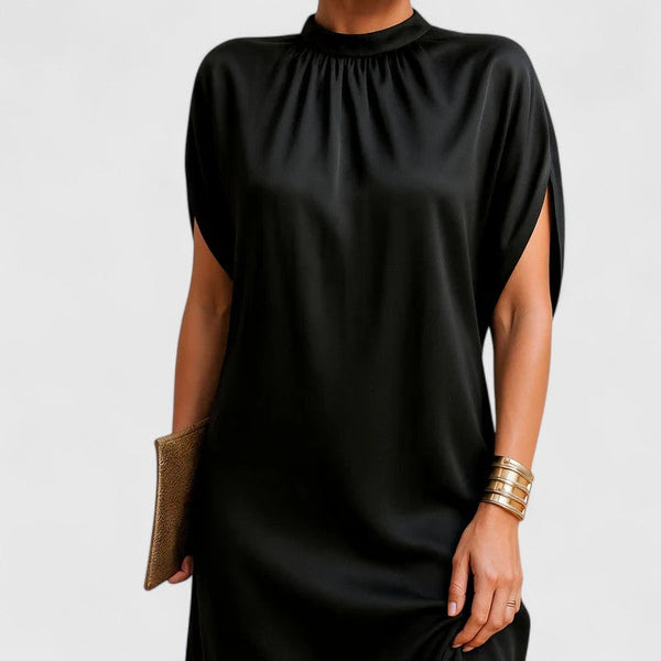 Martha - Formal Women's Wedding Guest Dress with Draped Sleeves and Asymmetric Hem