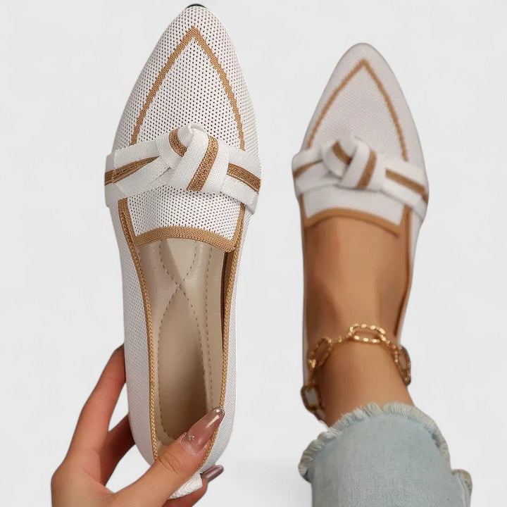 Martha - Preppy Women's Comfort Loafers with Pointed Toe and Knot Bow Detail