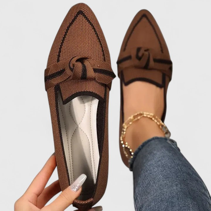 Martha - Preppy Women's Comfort Loafers with Pointed Toe and Knot Bow Detail