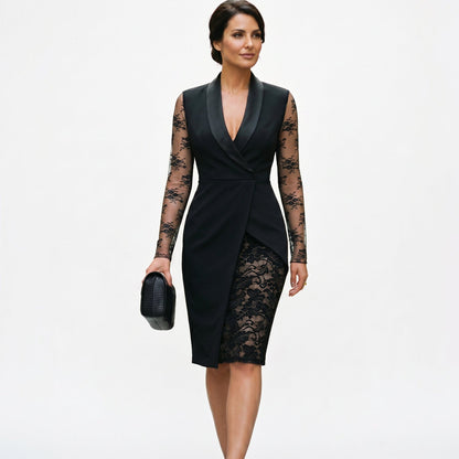 Matilda - Chic Women's Wedding Guest Dress with Sheer Sleeves and Wrap Front
