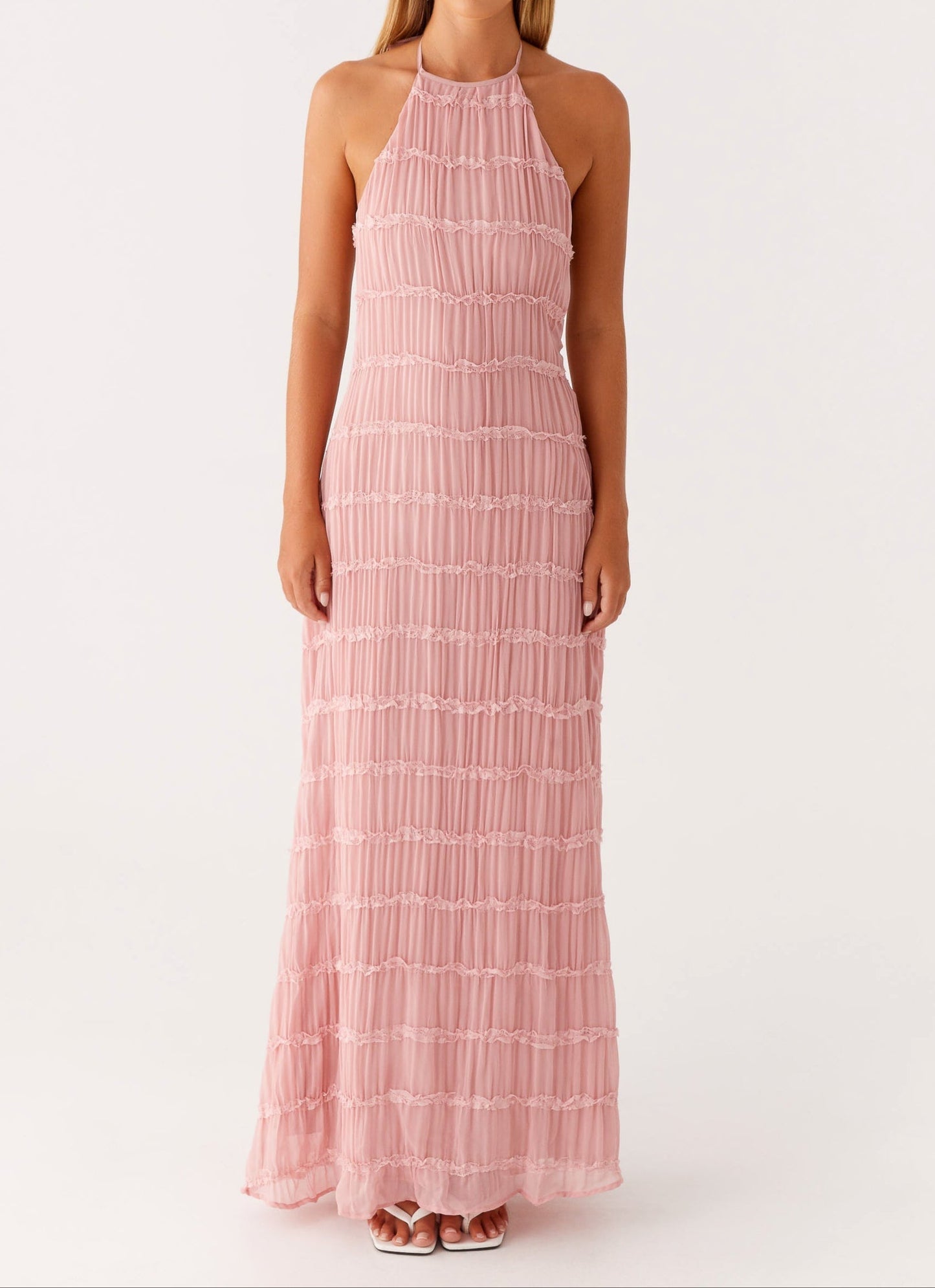Millie - Elegant Women's Wedding Guest Maxi Dress with Halter Neck and Textured Detail