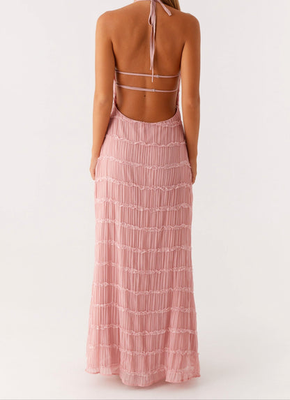 Millie - Elegant Women's Wedding Guest Maxi Dress with Halter Neck and Textured Detail