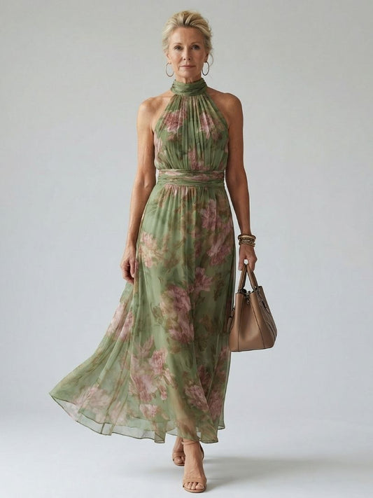 Millie - Vintage Women's Maxi Dress with Halter Neck and Tie Waist