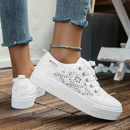 Nadia - Casual Women's Comfort Trainers with Floral Cut-Out Upper and Flatform Sole