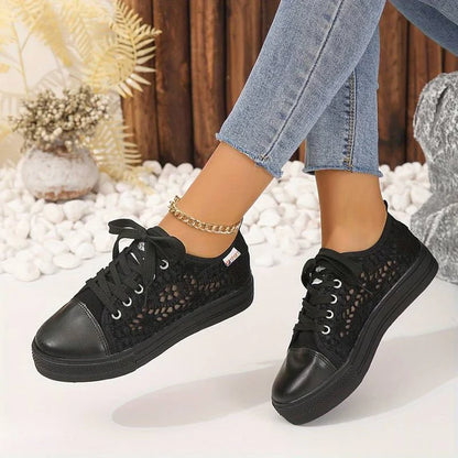 Nadia - Casual Women's Comfort Trainers with Floral Cut-Out Upper and Flatform Sole