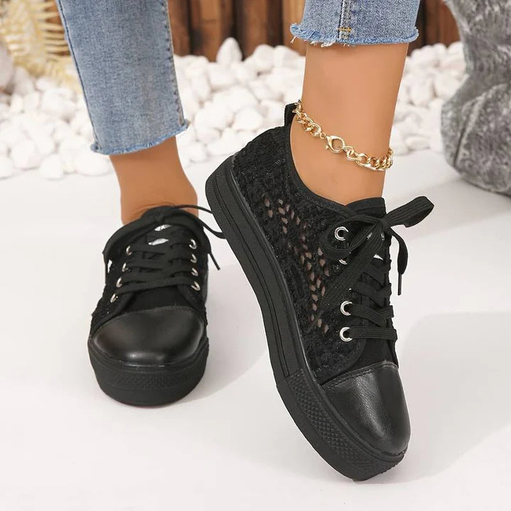 Nadia - Casual Women's Comfort Trainers with Floral Cut-Out Upper and Flatform Sole