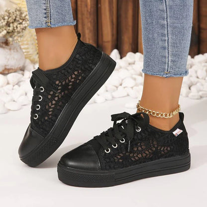 Nadia - Casual Women's Comfort Trainers with Floral Cut-Out Upper and Flatform Sole